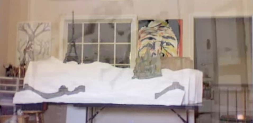 igor and andre Artist danny roberts speed art video creating a window display in his studio.