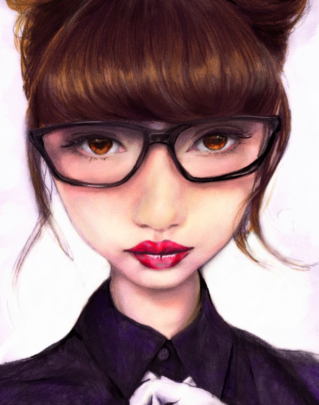 Artist Danny Roberts Portrait of Japanese Model Risa Nakamura wearing Glasses