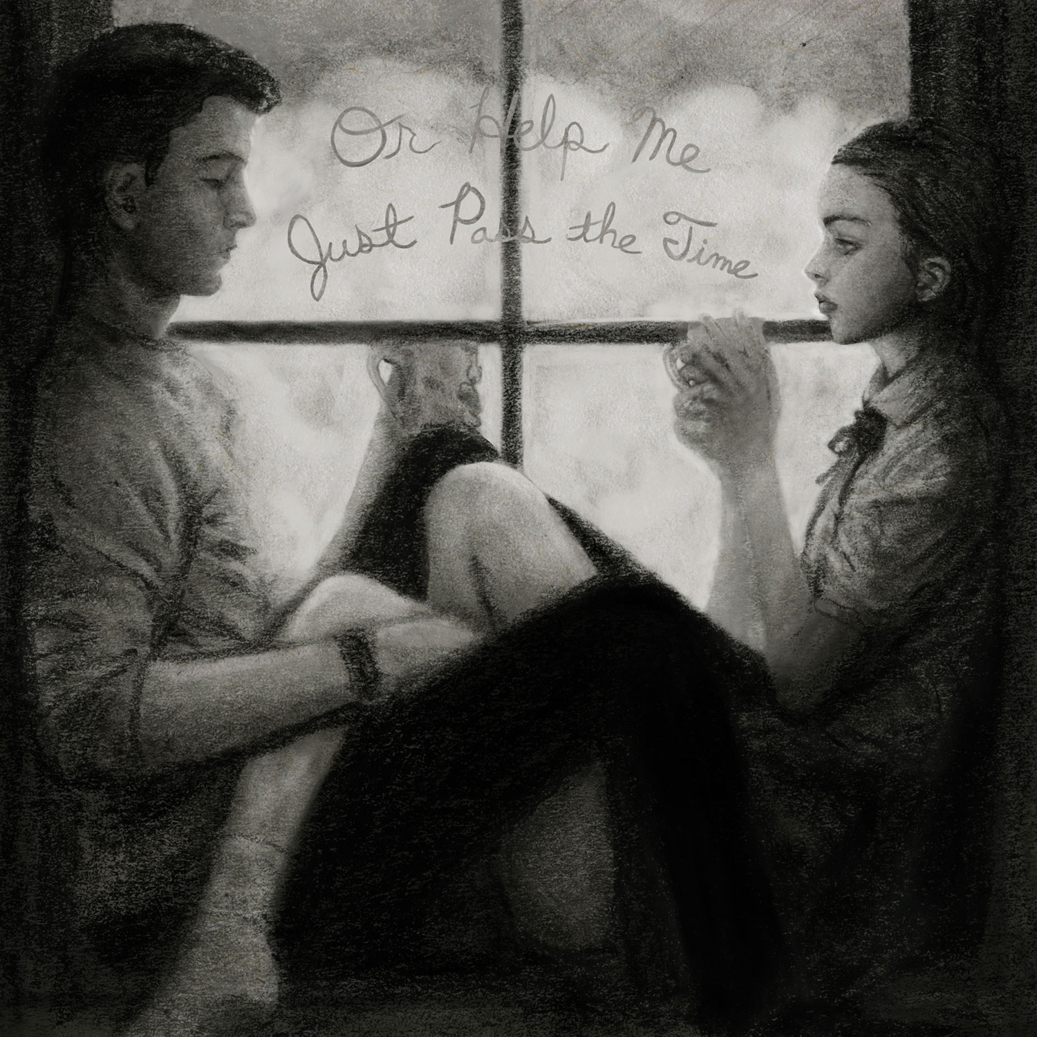 Danny Roberts and Girl sitting sipping coffee black and white love story