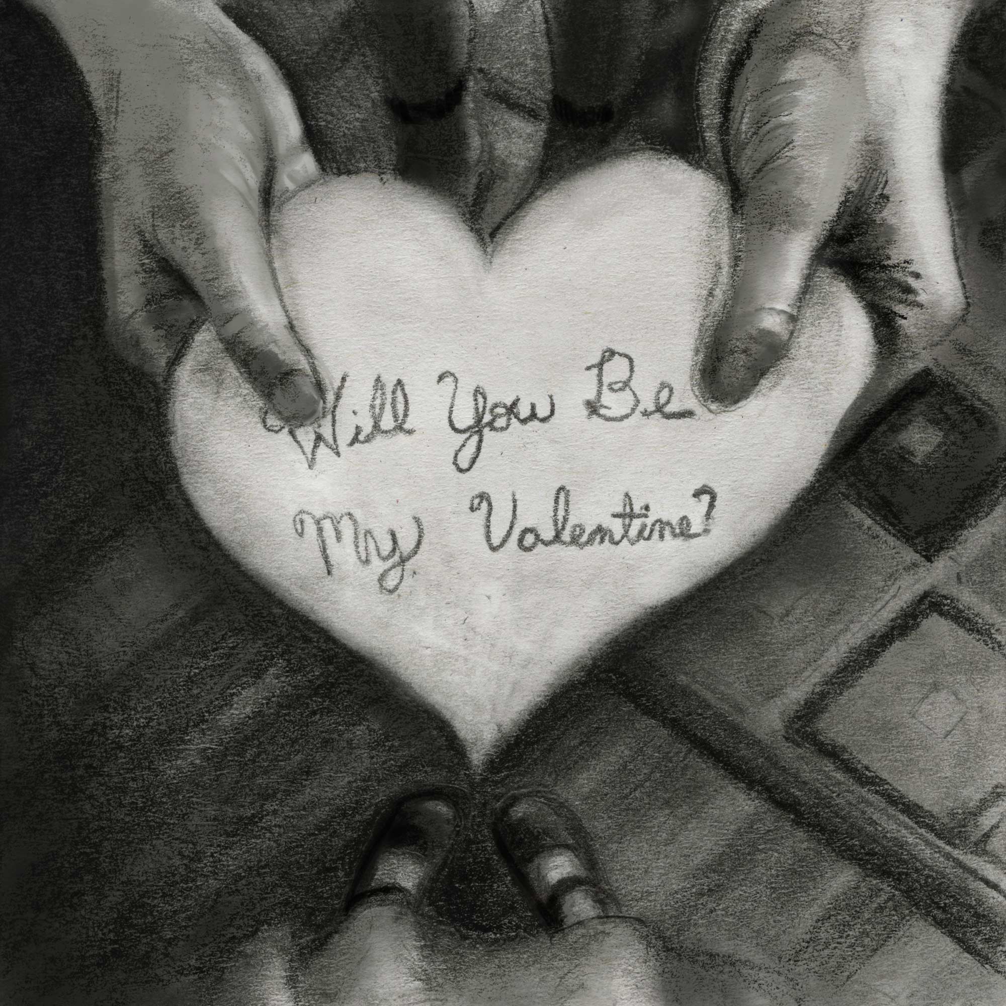 Will you be my Valentine drawing hands holding valentine igor and andre