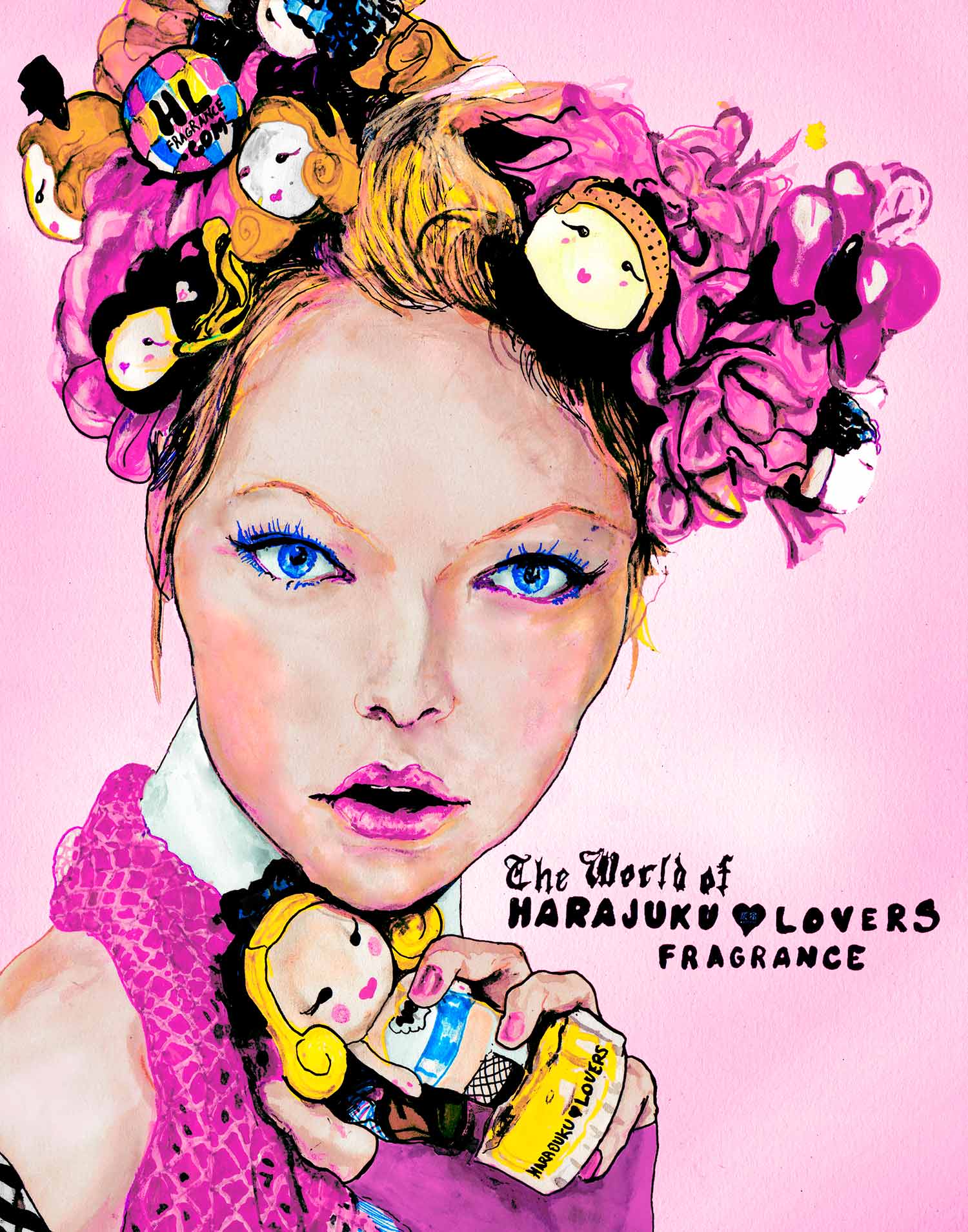 This picture is a drawing artist, Danny Roberts, did of a Harajuku Lovers Fragrance ad