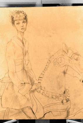 This is a sketch on wood Danny Roberts did of of a girl on a horse. This is the Artist 5th oil Painting