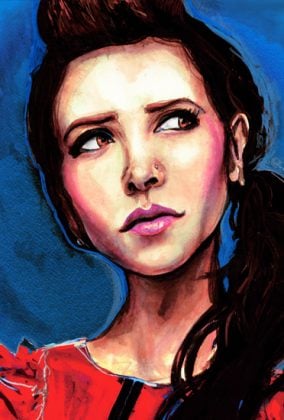 Portrait of Hanna Beth in a Blue Babydoll Dress Painting done by artist danny Roberts
