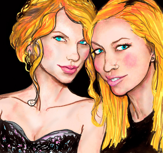 a Painted Portrait of Taylor Swift and Miley Cyrus sister, Brandi Cyrus by Danny Roberts