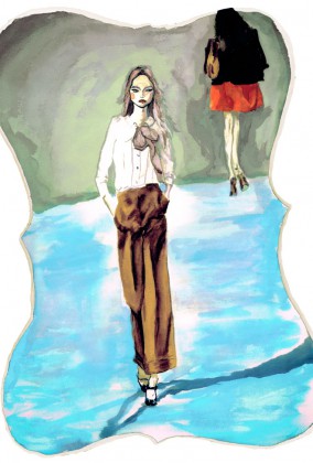 Art Painting by Danny Roberts of Gemma Ward walking the runway of a chloe Fashion Show