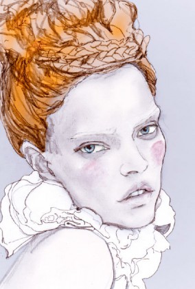 Danny Roberts drawing of Mina Cvetkovic from V magazine Editorial