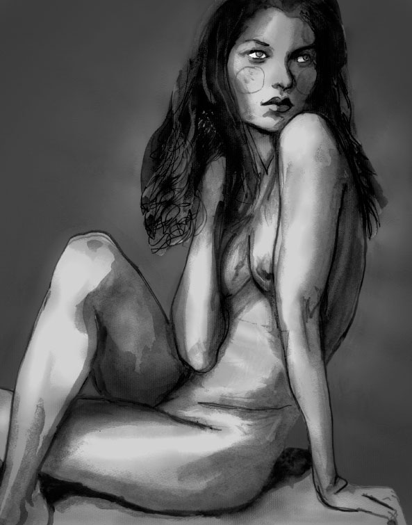 Painting by Danny Roberts of Kate Moss Nude irving penn photo