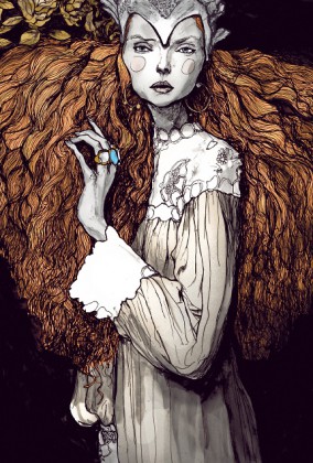 Portrait of model Lily Cole as a queen in Danny Roberts