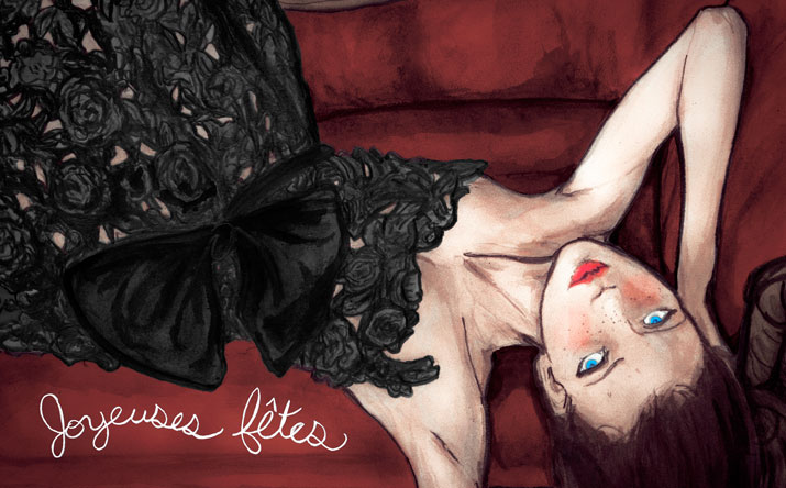 Artist Danny Roberts Fashion Painting of A model laying on her back in Valentino for lancome
