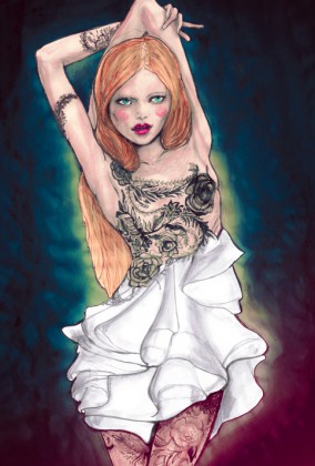 A Painting of Marchesa Fall 2010 collection by Danny Roberts for Sundance Channel Full Fontal Fashion