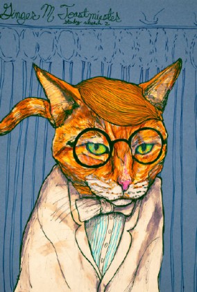 Danny Roberts Sketch of Ginger M. Toast Miester Study Sketch of a cat in a suit tuxedo