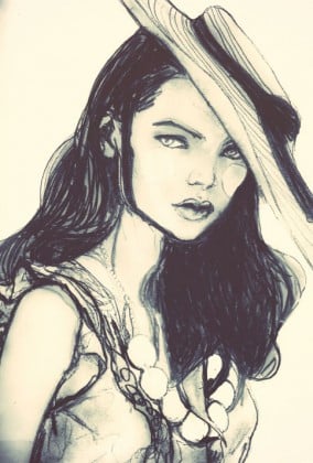 Danny Roberts Rough Draft Sketch of IMG Fashion Model Mona Johannesson starring wearing a hat