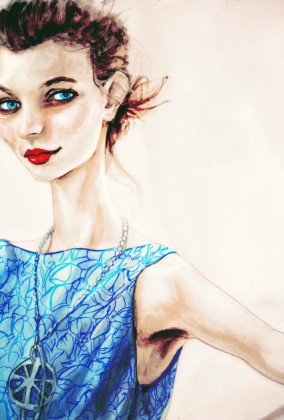 Artist Danny Roberts Painting of New Zealand Elite Model Grace Hollows at Rachel Antonoff Spring 2011 Collection