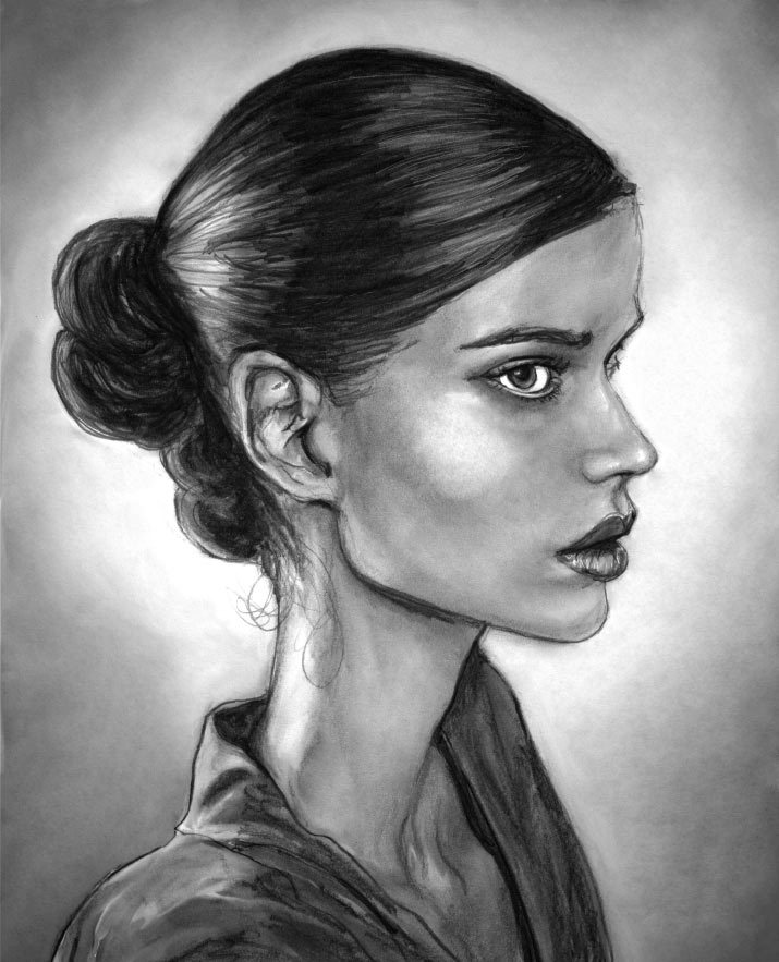 Artist Danny Roberts Black and white Profile portrait painting of Fashion Model Julia Saner for models dot coms Top Newcomers Spring 2011 Series
