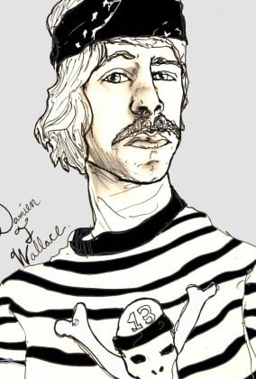 Artist Danny Roberts Portrait of his brother david roberts aka damien t wallace as a pirate pen and ink black and white.