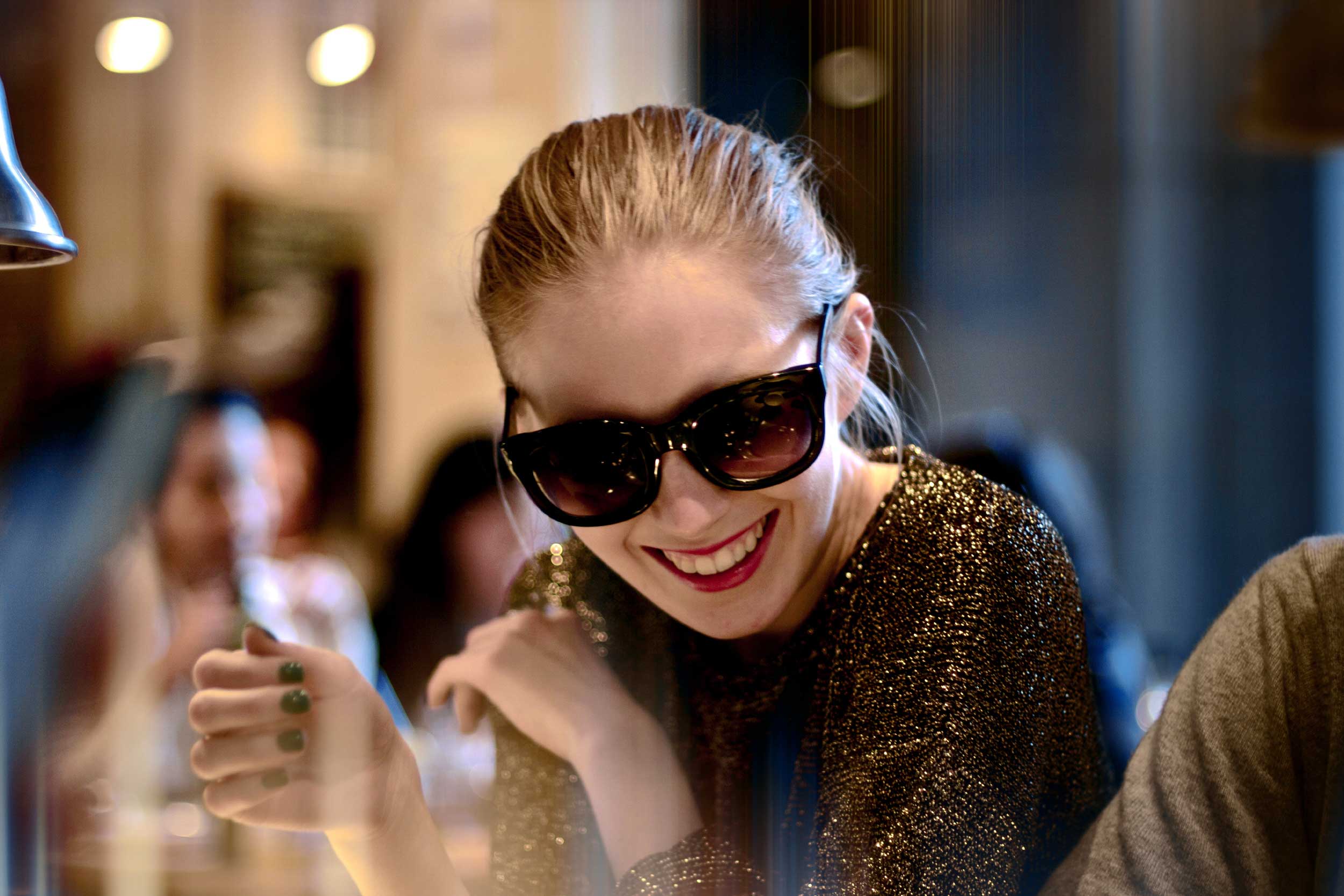 Artist Danny Roberts photo of Swedish Blogger Carolina Engman Fashionsquad at new york Fashion Week in coffee Shop