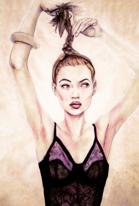 Fashion Artist Danny roberts Portrait of Kate Moss at age 20 based on a photo by Frederique Veysset from 1994