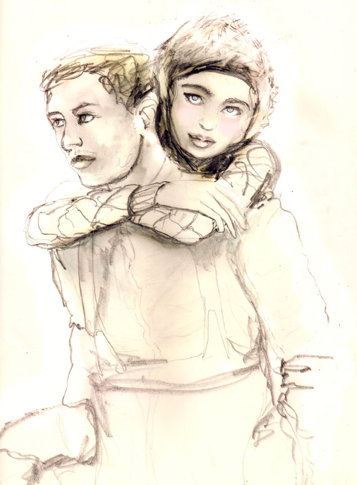 Character development drawing by Danny Roberts for a story and his series on love drawing of Samuel and lil finn
