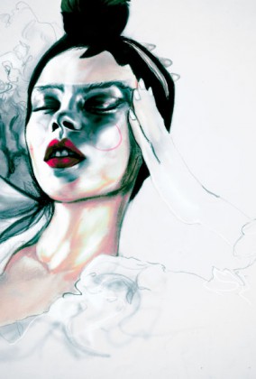 Mixed media painting of Natalia Vodianova by fashion artist Danny Roberts