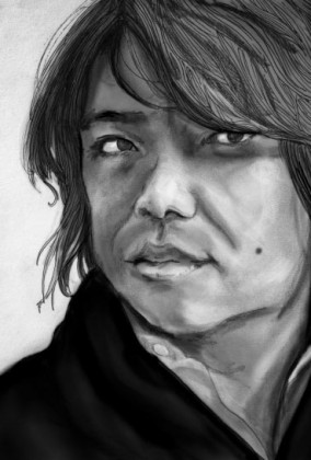 Artist Danny Roberts Black and white portrait of Satoru Sugimoto