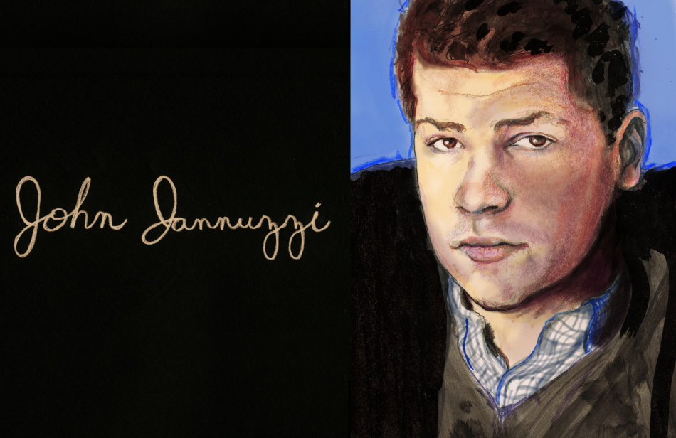 Artist Danny Roberts blogger portrait series painting of Blogger and Lucky magazine editor John Jannuzzi