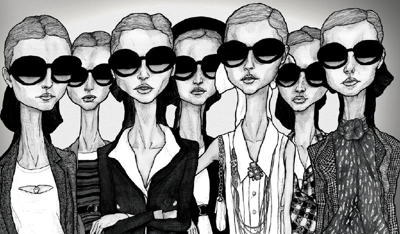Artist Danny Roberts Fashion illustration of the ladies of chanel girls in glasses spring 2007