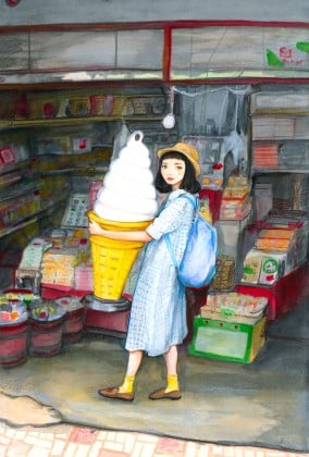 Danny roberts painting of Japanese star Natsume Mito - なつめみと with a big ice cream cone