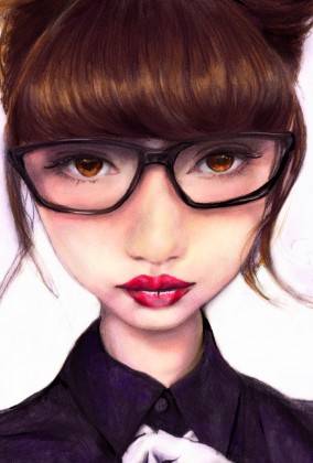 Artist Danny Roberts Portrait of Japanese Model Risa Nakamura wearing Glasses