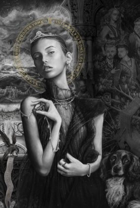 Danny Roberts black and white Digital Concept painting of mona johannesson as princess Josette , alexander mcqueen, simon ungless, lily cole