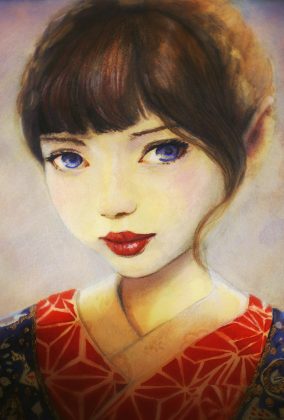 Artist Danny Roberts Portrait of a girl in a kimono inspired by Risa Nakamura