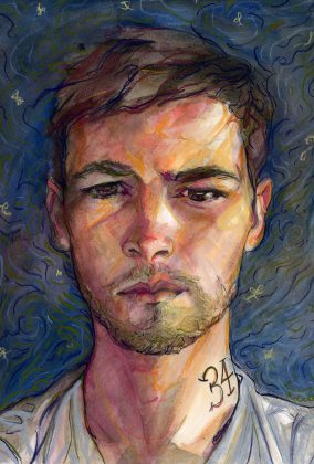 Artist Danny roberts birthday self portrait for his 34th birthday