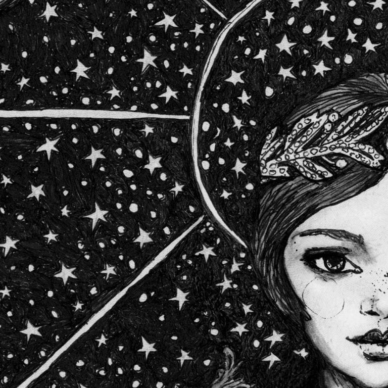 Illustrator Danny Roberts Starry night Girl Camille details 1