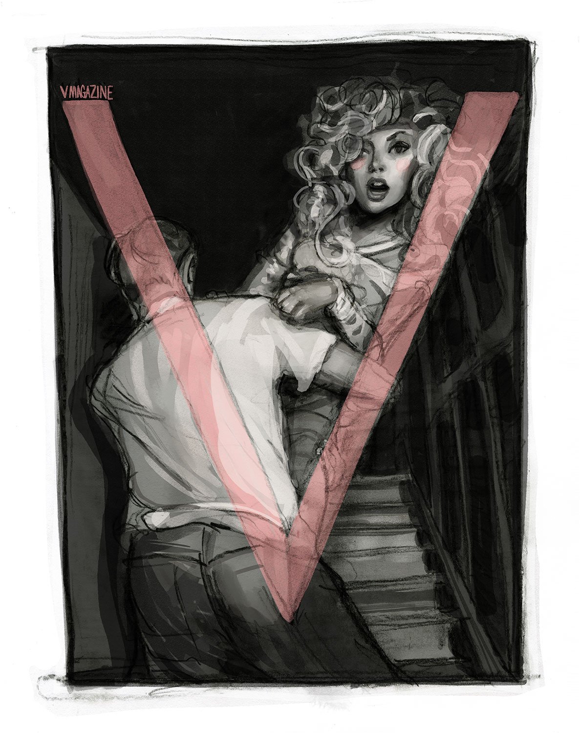 Artist Danny Roberts Illustration of Lady Gaga for lady gaga v magazine shoot by Chadwick Tyler american horror show