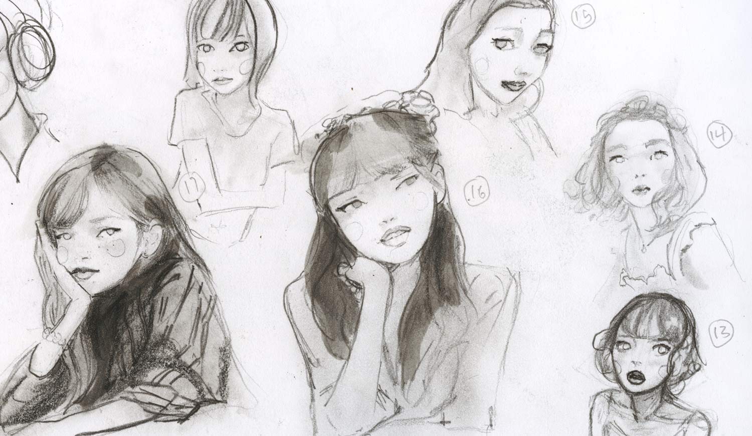 Artist Danny Roberts Sketchbook Portraits study For Manga Character Yuki Tachibana Lost in the Crowd