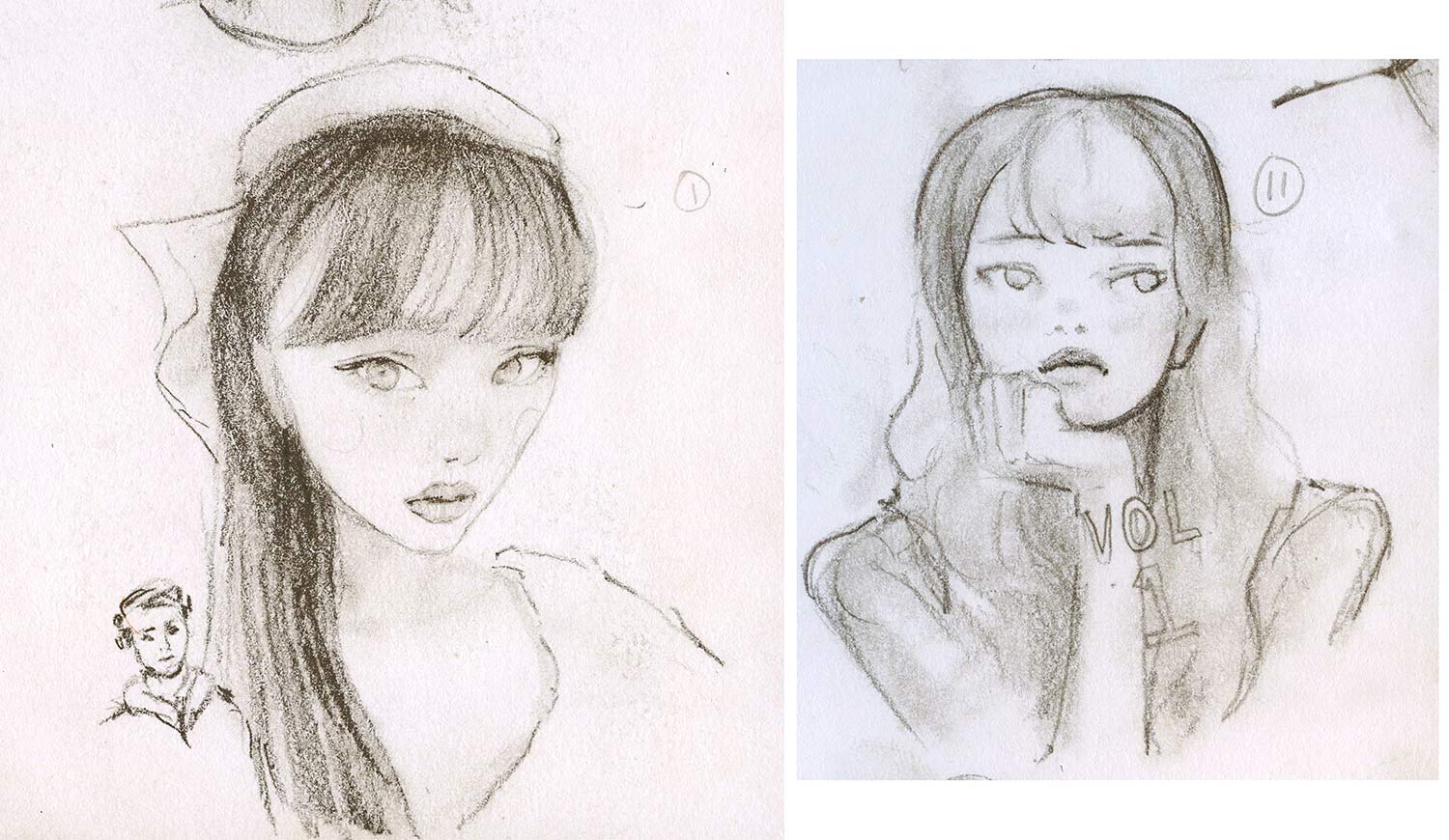 Quick loose Sketchbook Drawing by igor + andre artist Danny Roberts of two girls. 2人の女の子のイゴール+アンドレアーティストダニーロバーツによる素早いスケッチブックの描画