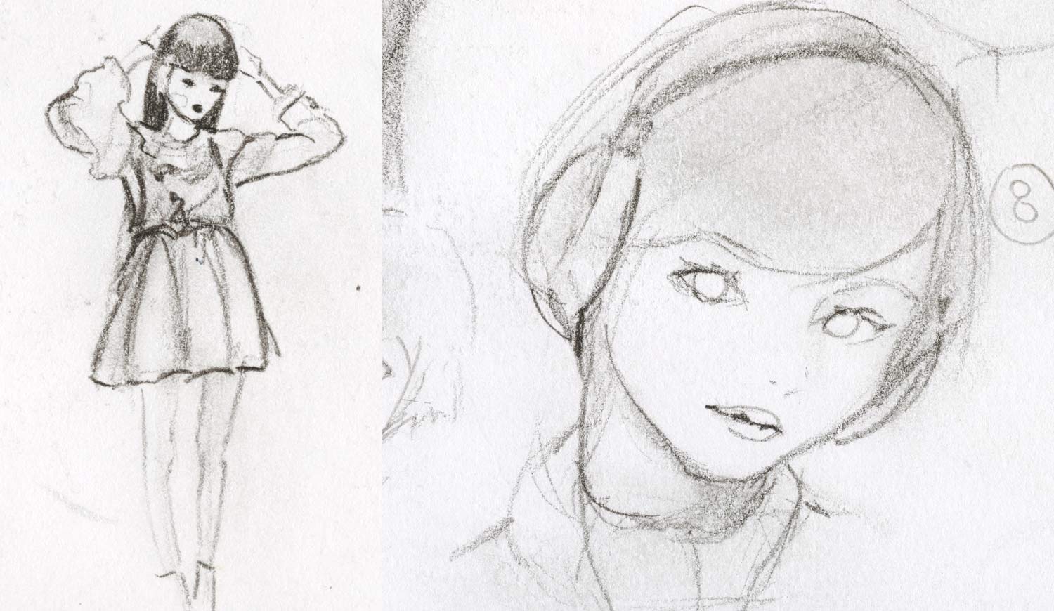 Artist Danny Roberts sketch of Yuki Tachibana wearing headphones. アーティストのダニー・ロバーツは、橘ゆきをヘッドフォンでスケッチしています。