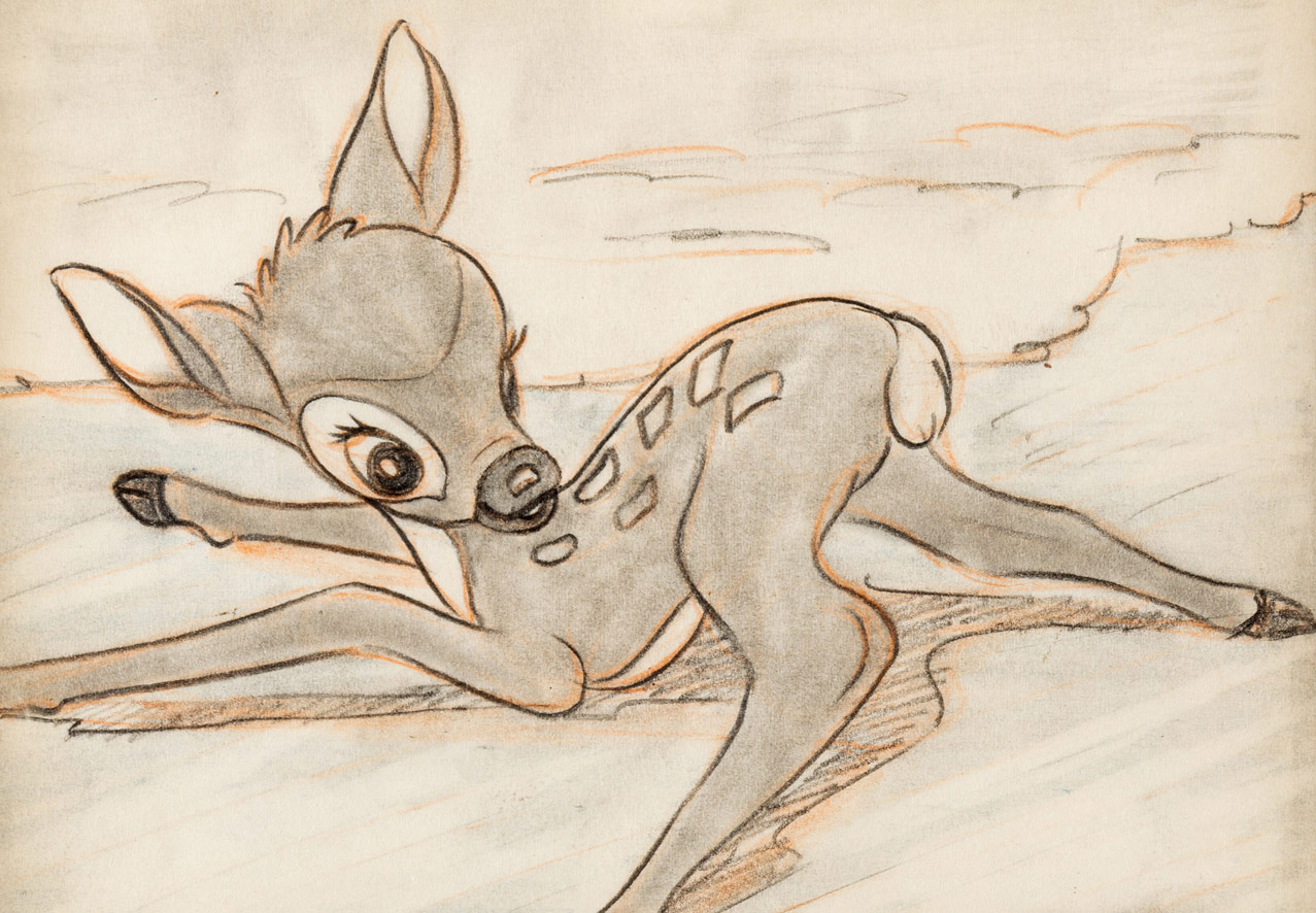 Old production sketch from the old Disney animation Bambi