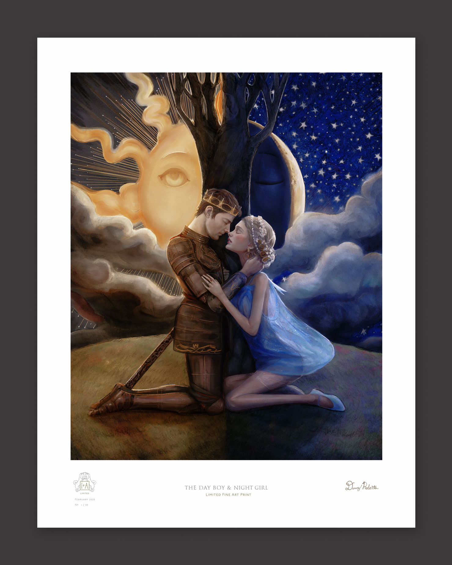 Artist Danny Roberts Limited edition print of the day boy and night girl Painting
